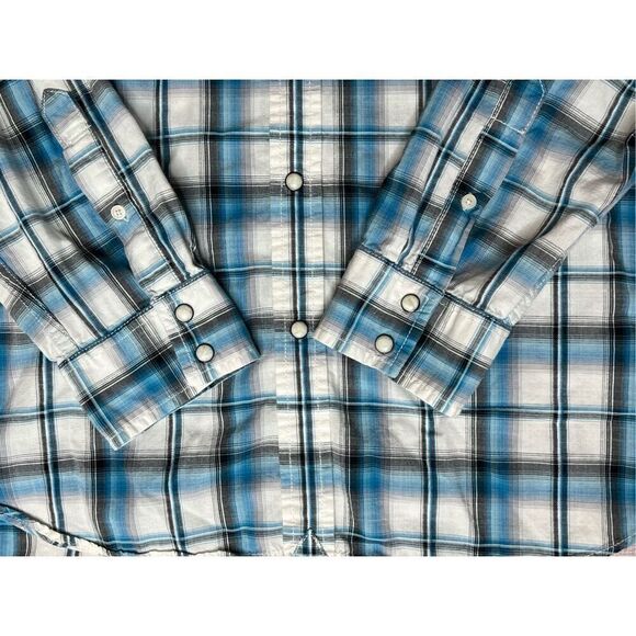 American Eagle Blue Plaid Western Pearl Snap Shirt sz XL Vintage Fit NWOT - Picture 5 of 13